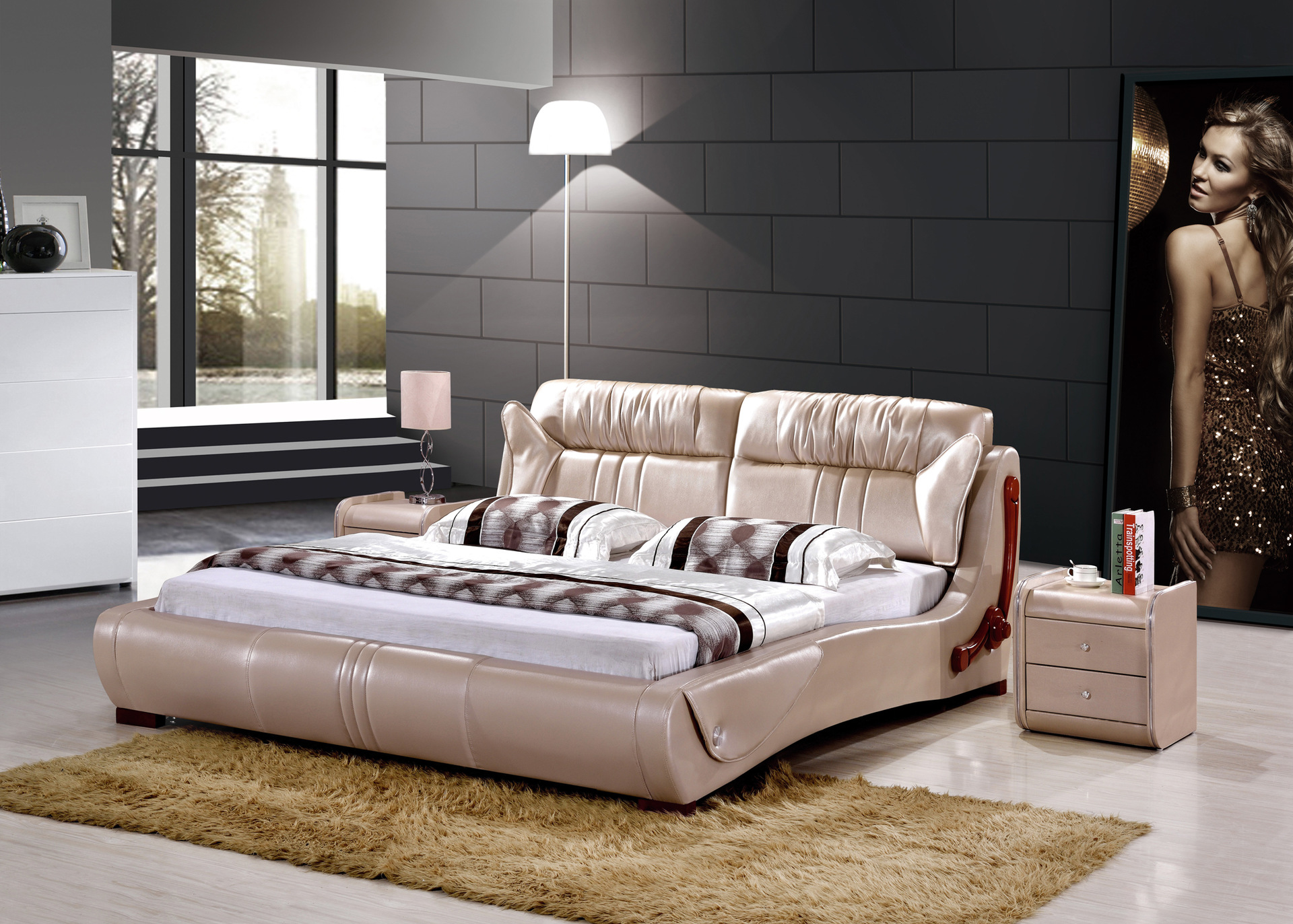 厂家直销布艺双人床婚床绒布床1.8米小户型可拆洗软床布床现货图片_35