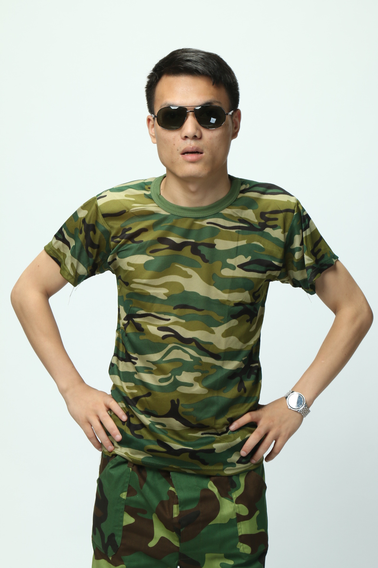 夏季军训迷彩短袖军训t恤校园男女学生夏令营军训服 户外体能服