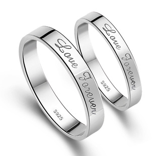 晶然 情侣戒指镀925纯银对戒love forever 激光刻字男女指环戒子
