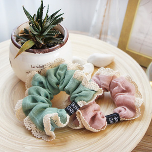 秋冬新品 韩版森林系蕾丝薄棉纱发圈 发绳头花发饰头饰混批q0379