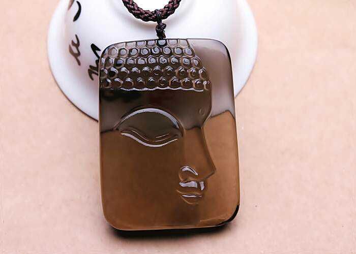 天然冰种黑曜石佛头吊坠 侧面佛头吊坠 护身符保平安项饰水晶礼品