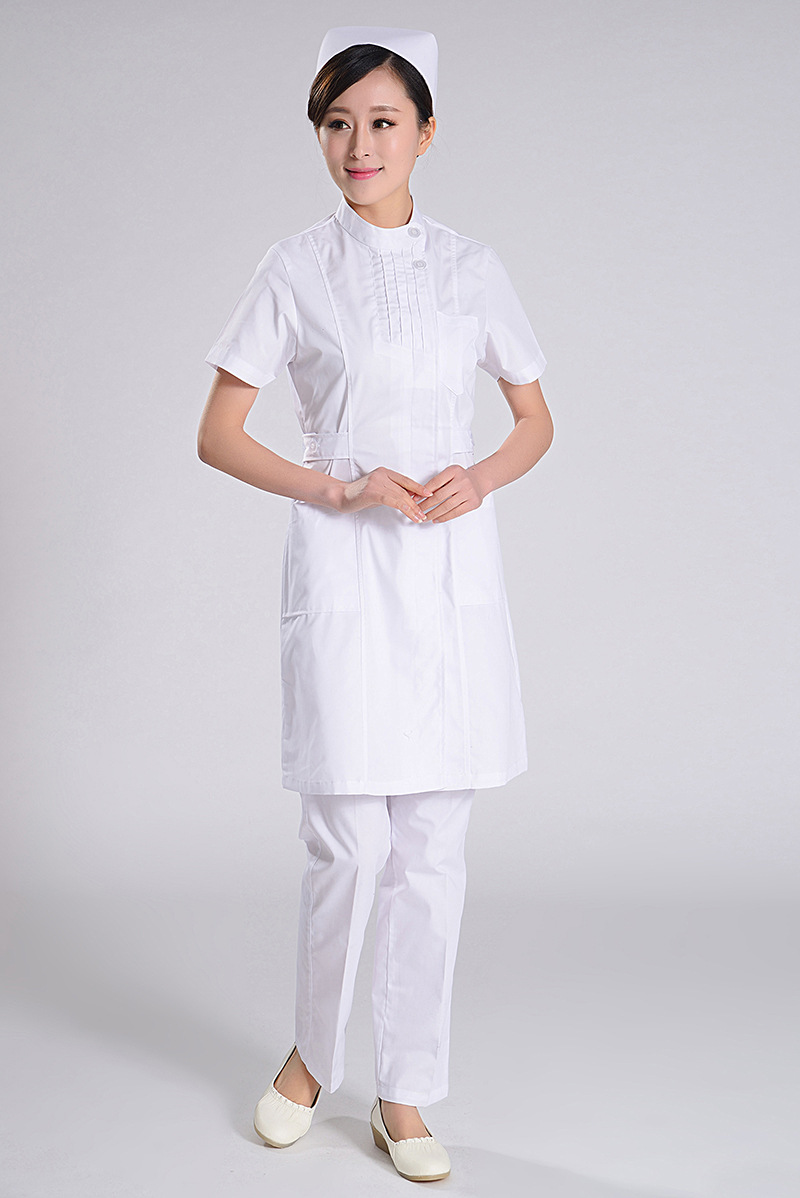 批发供应 短袖护士服女 偏开立领护士白大褂 医护工作服女款