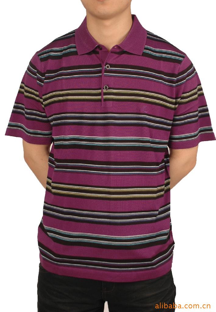 专柜正品2010男装三利桑蚕丝短袖t恤 条纹翻领